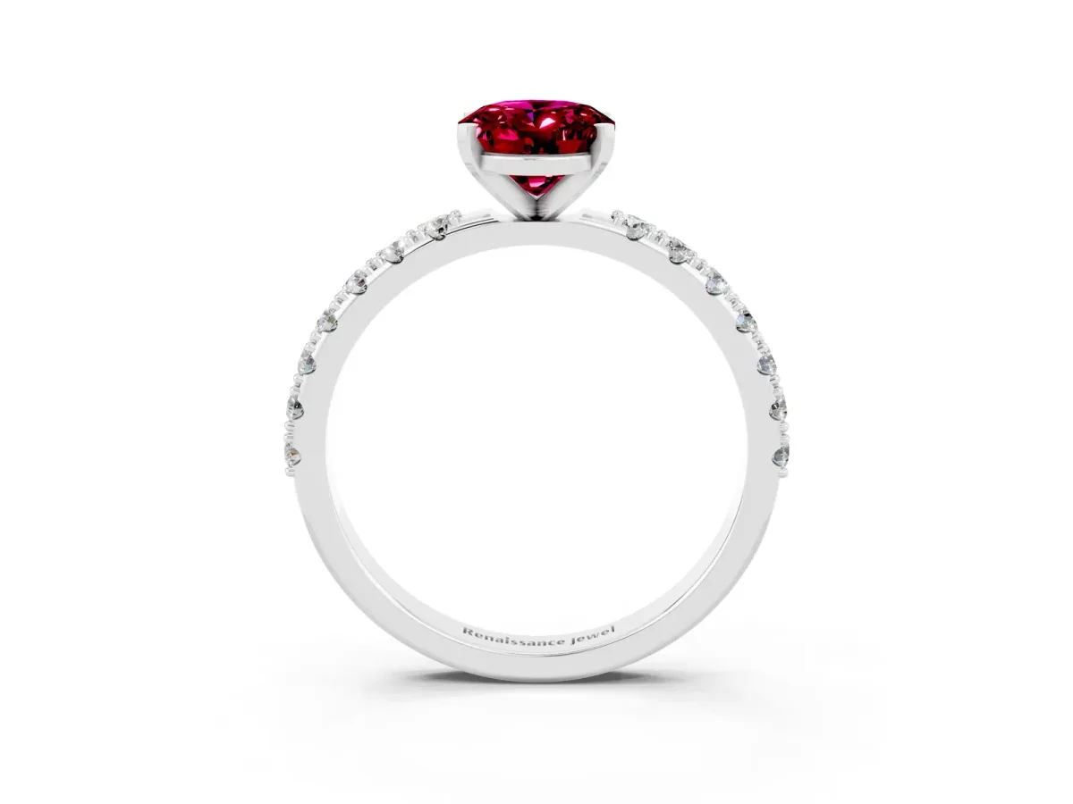 Oval Cut Garnet Solitaire Pavé Band with Four-Prong Setting White gold