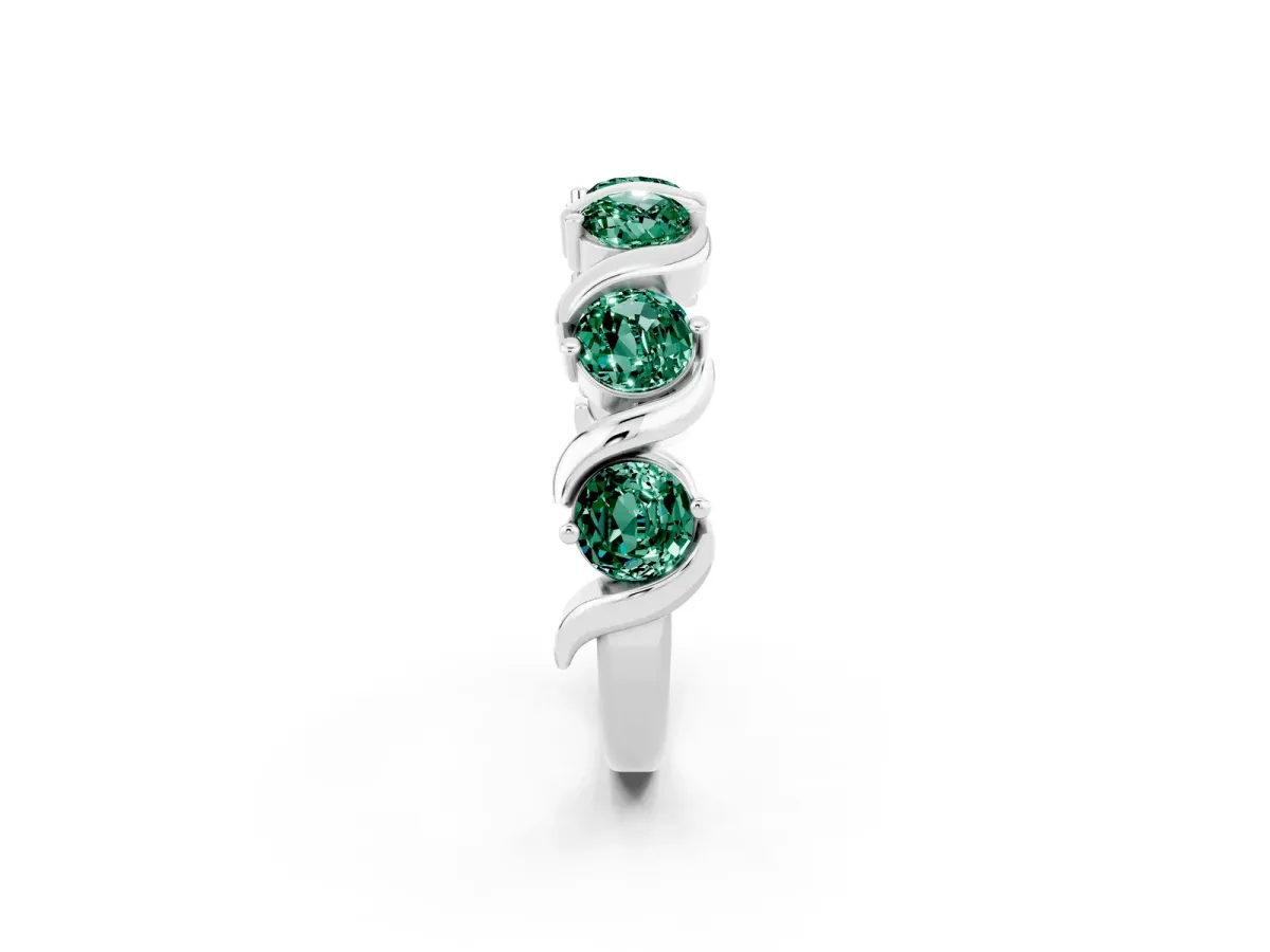 Round Green Sapphire Half Eternity Band with Wave Prong Setting White gold