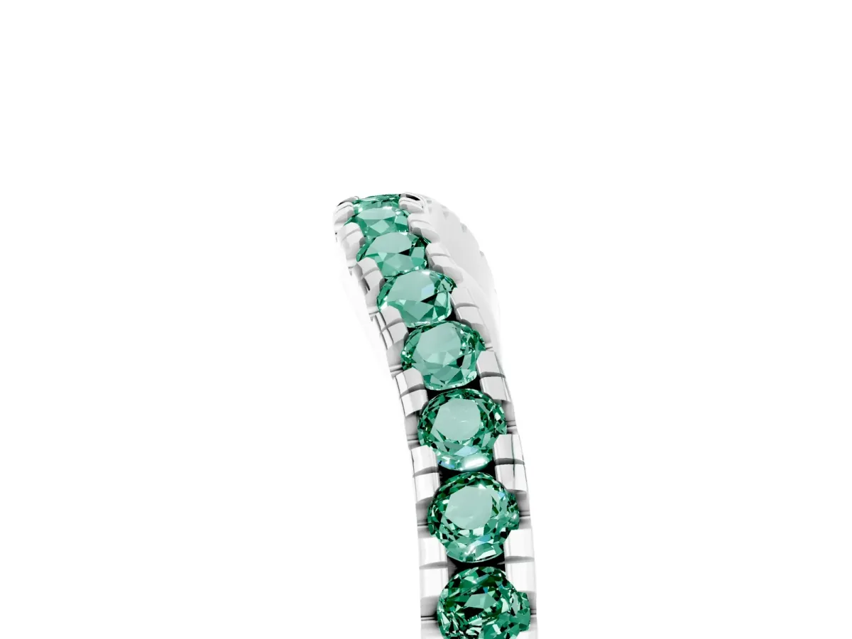 Green Sapphire Pavé Curved Wedding Band Silver