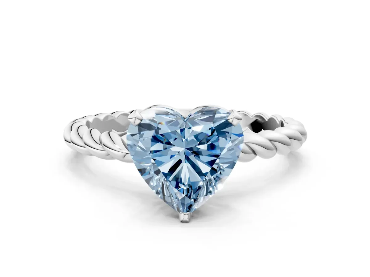 Fancy Blue Heart Cut Cut Solitaire Twisted Band with Four-Prong Setting Platinum