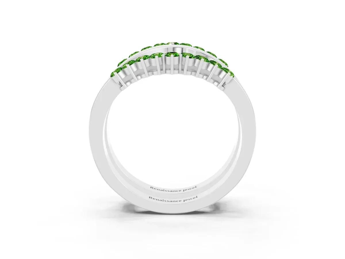 Round Peridot Chevron Contour Band with Prong Setting Silver