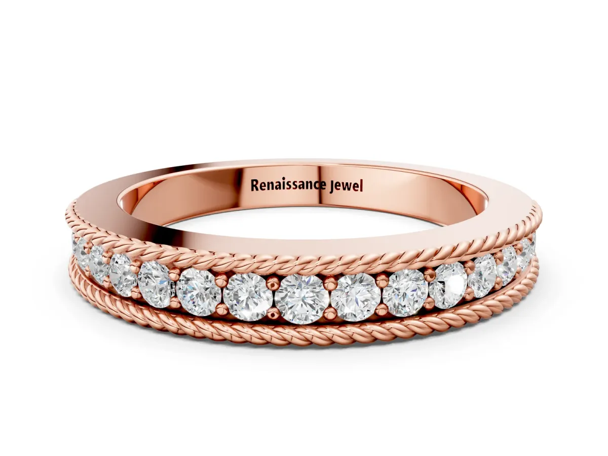 Channel Set Round Diamond Milgrain Edge Band Rose gold