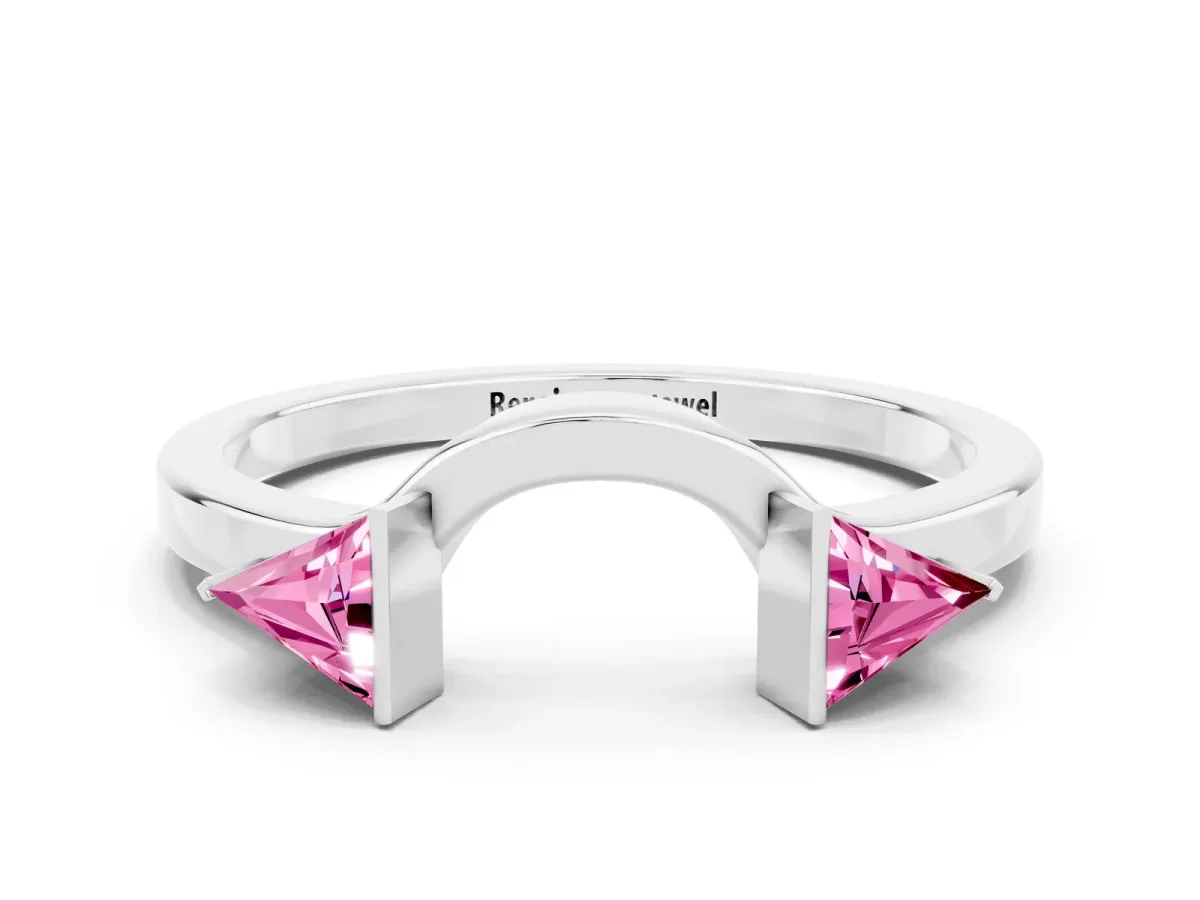 Trillion Pink Sapphire Open Band Ring with Bezel Setting Silver