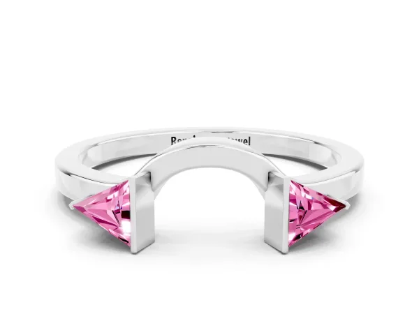 Trillion Pink Sapphire Open Band Ring with Bezel Setting Platinum