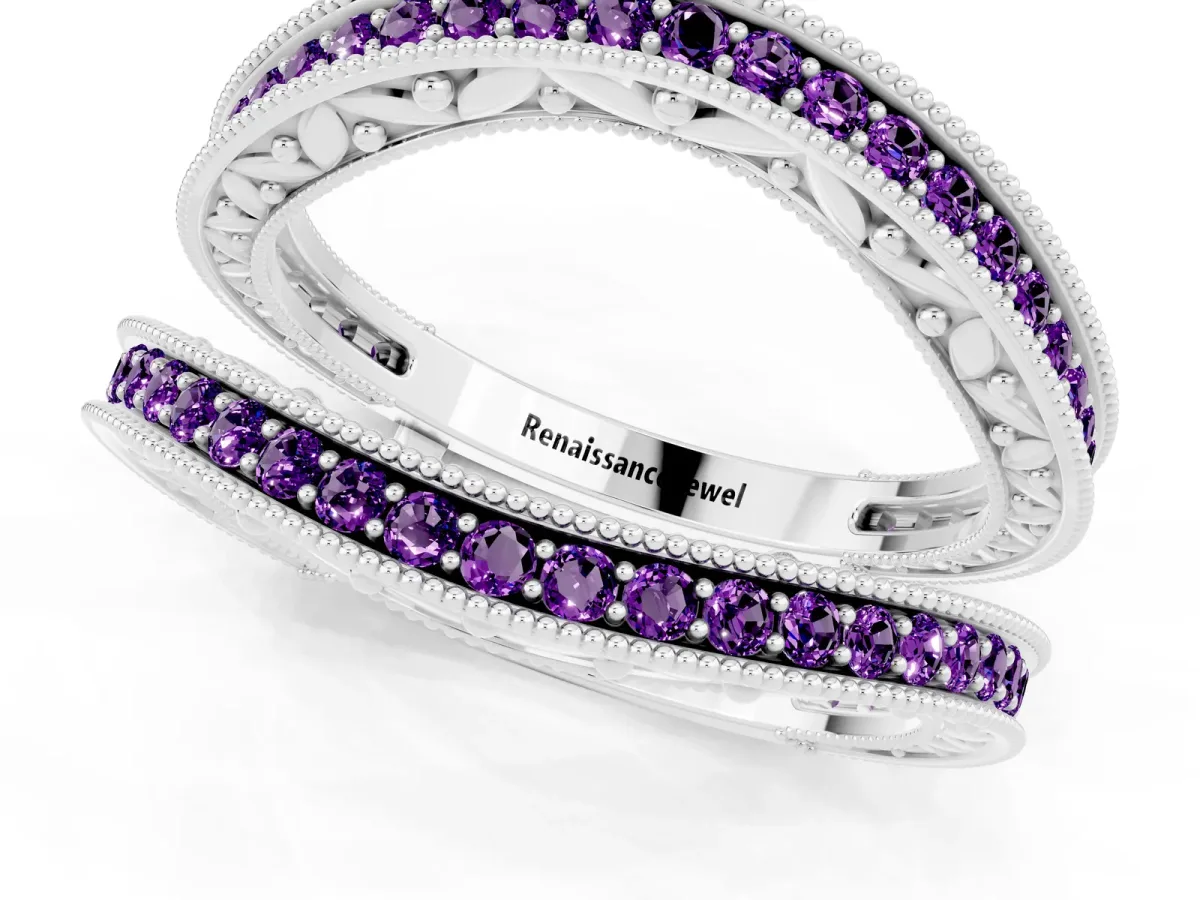 Round Amethyst Milgrain Eternity Band with Channel Setting Silver