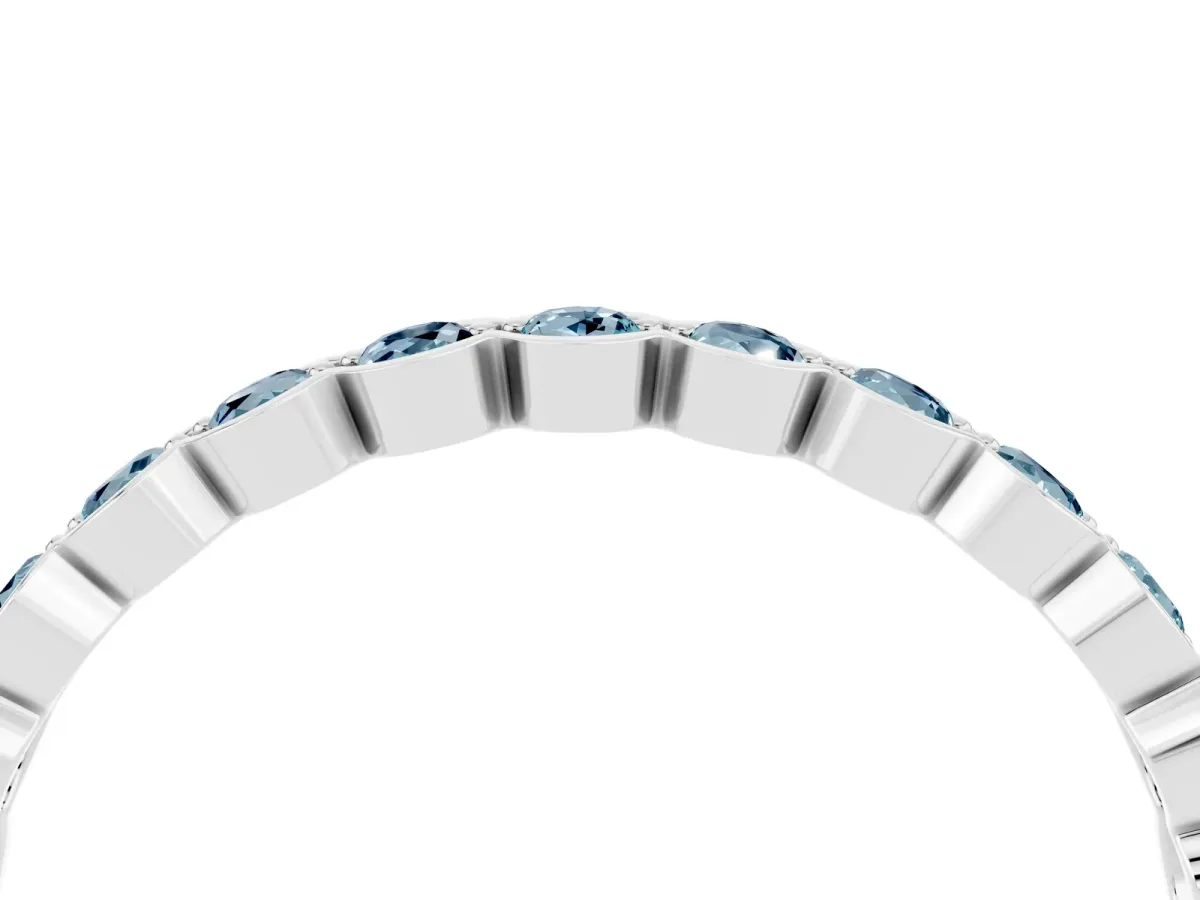 Round Aquamarine Bezel Set Eternity Band White gold