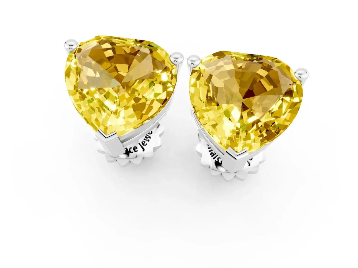 Heart Cut Yellow Sapphire Stud Earrings Platinum