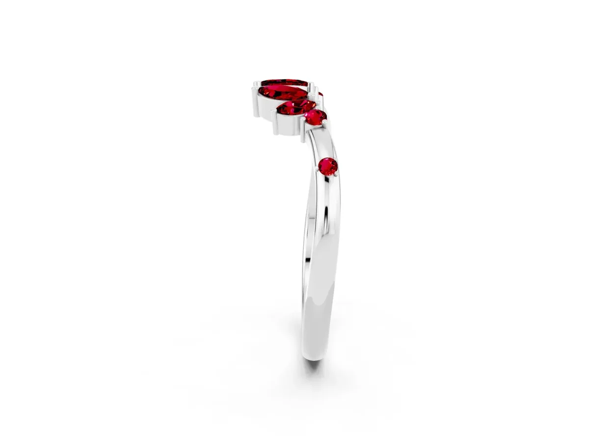 Open Marquise Cluster Ruby Band with Prong Setting Silver