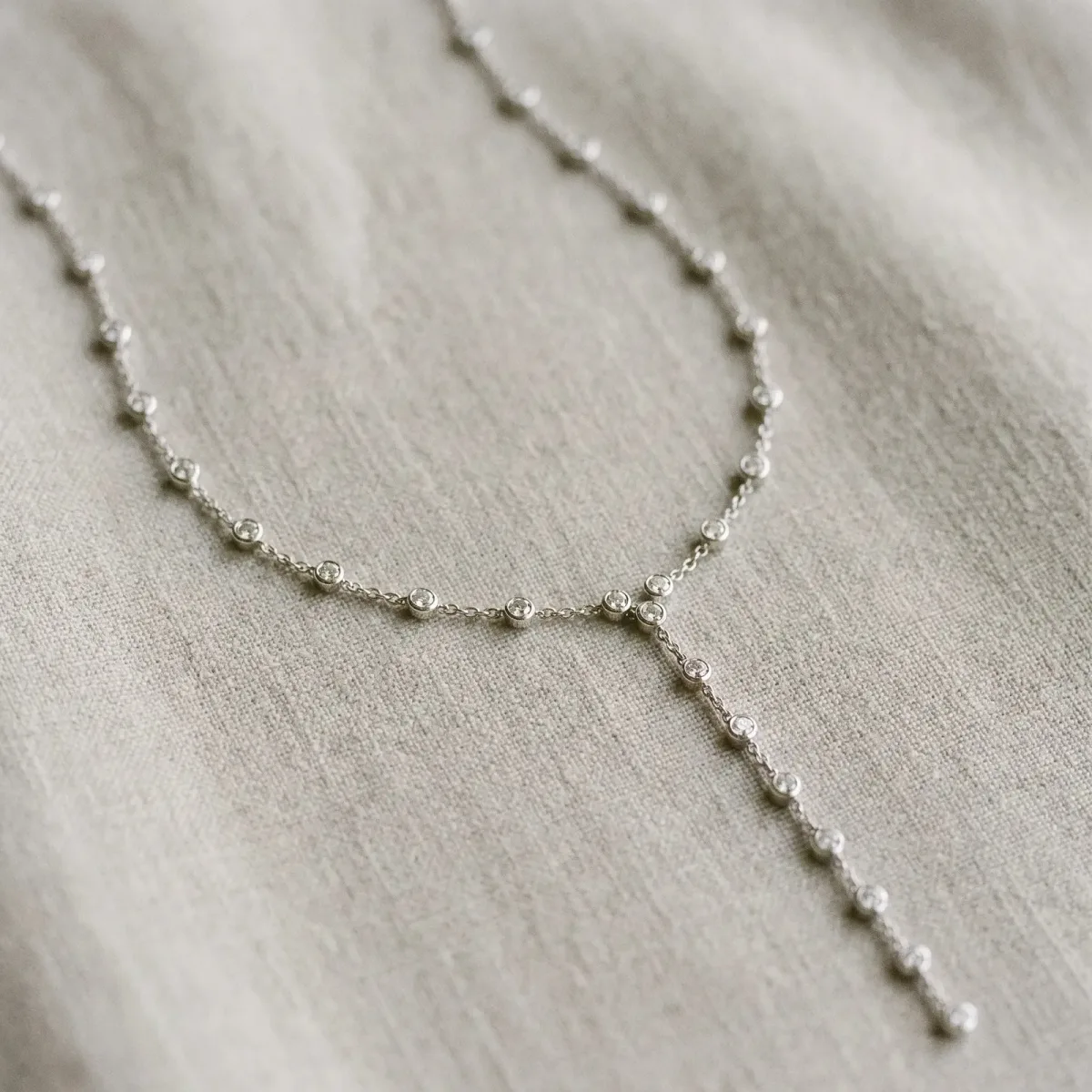 Bezel-Set Round Diamond Station Y Necklace White gold