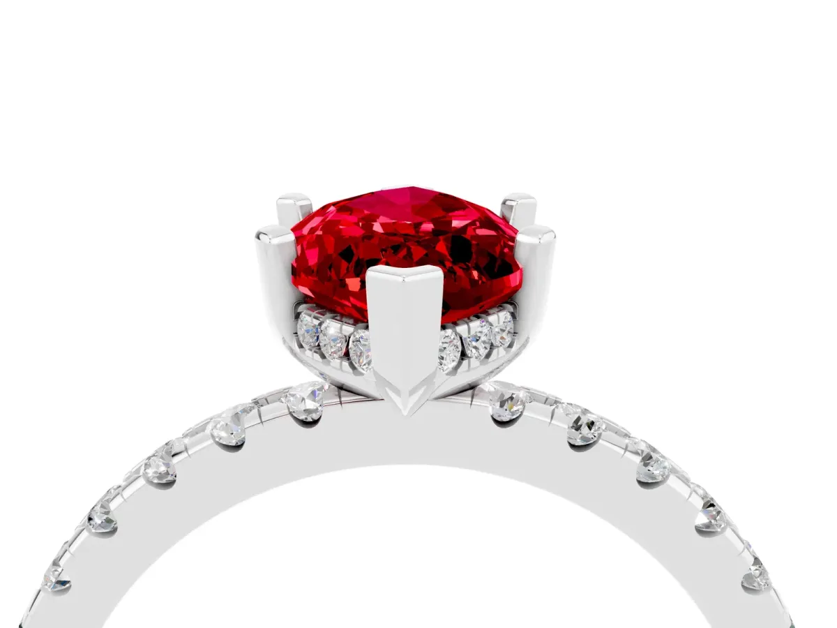 Marquise Cut Ruby Solitaire Ring with Round Pavé Band and Four-Prong Setting Silver