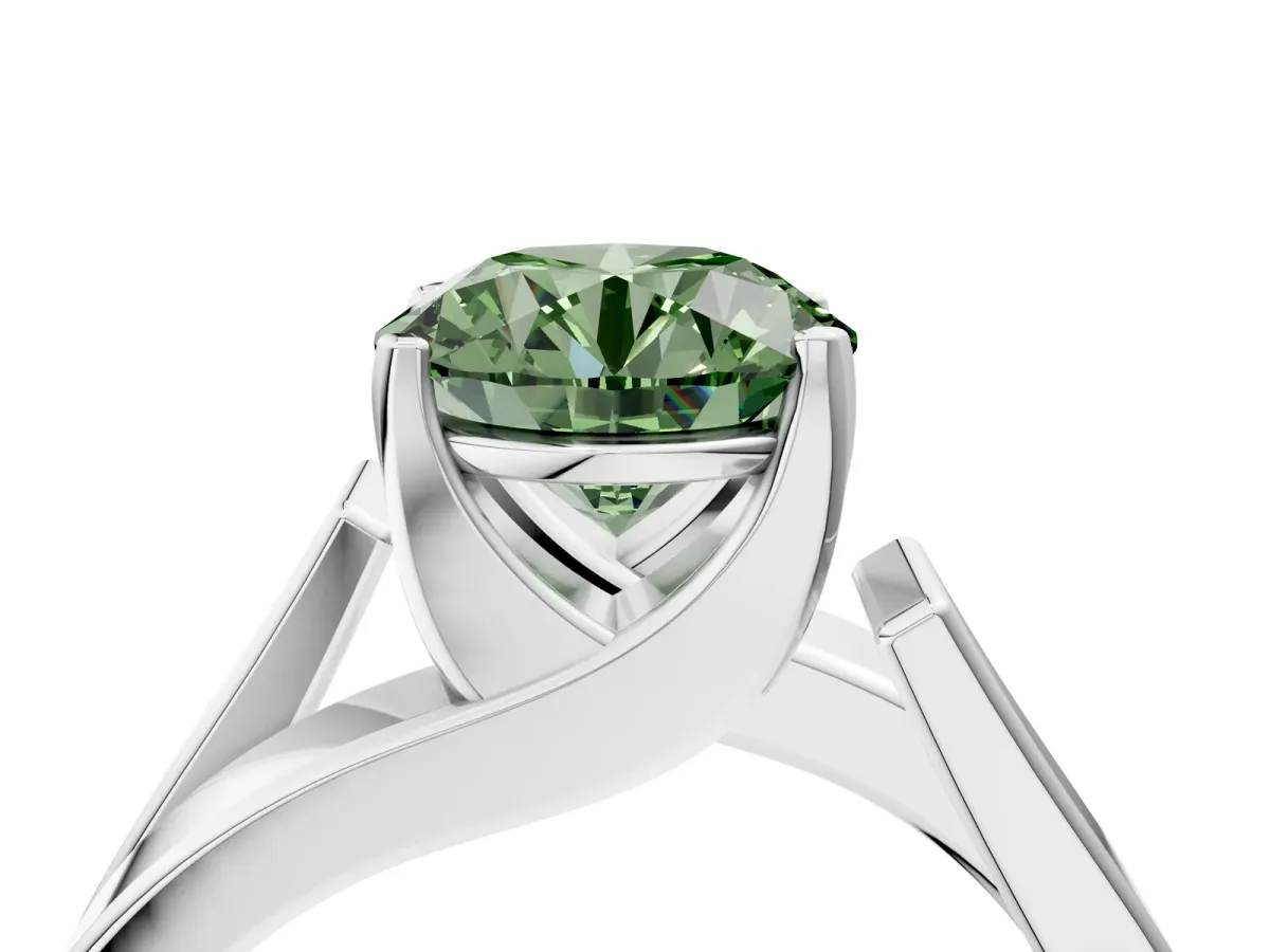 Fancy Green Modern Tension Set Round Cut Diamond Solitaire Wide Band Ring Silver