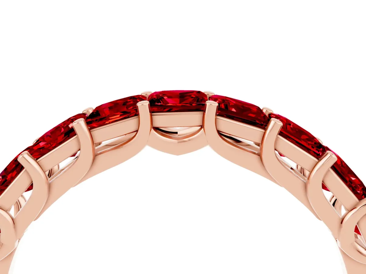 Princess Cut Ruby Channel-Set Eternity Band with Prong Setting Rose gold
