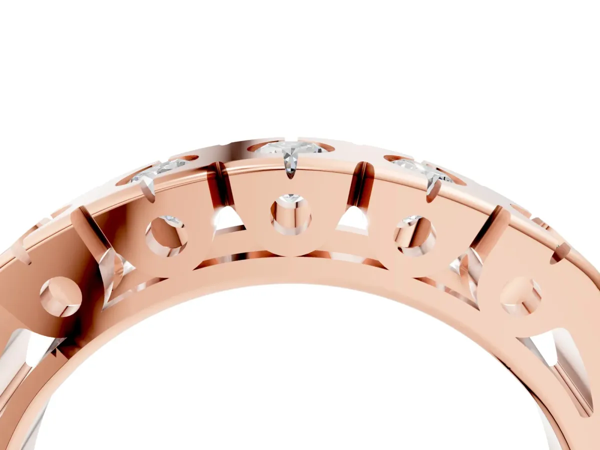 Channel Set Round Diamond Flat Band with Prong Setting Rose gold