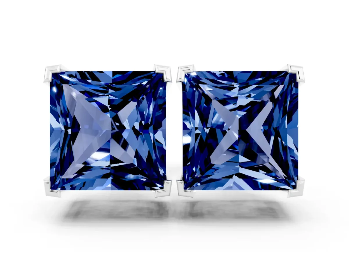 Princess Cut Blue Sapphire Stud Earrings Platinum