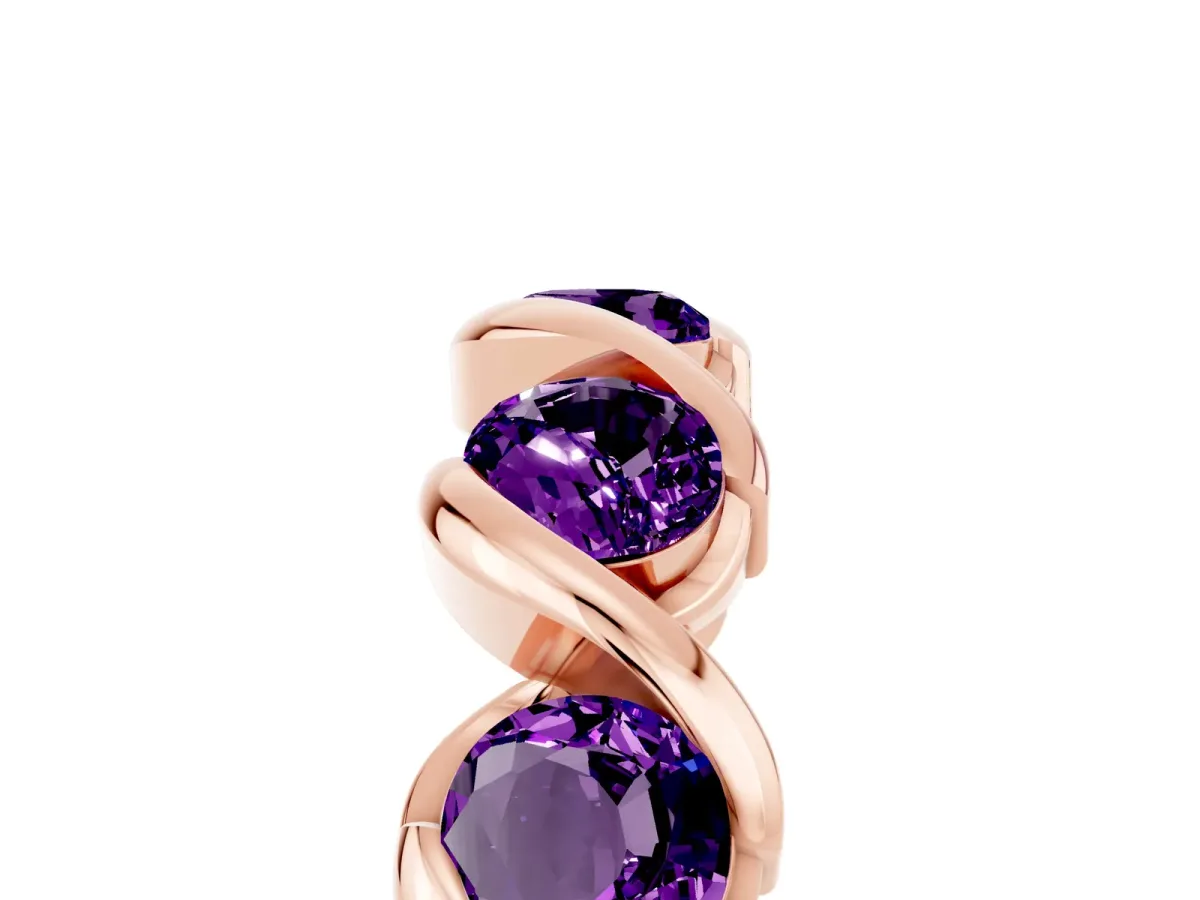 Round Amethyst Wave Band with Channel Setting and Shared Prongs Rose gold