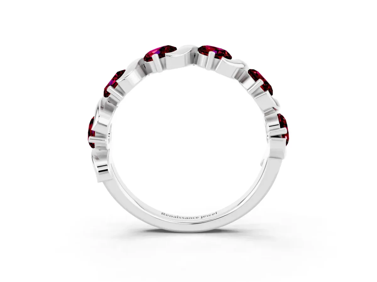 Six-Stone Round Garnet Wave Band with Shared Prong Setting White gold