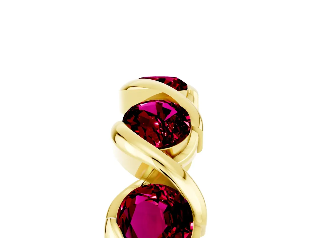 Round Garnet Wave Band with Channel Setting and Shared Prongs Yellow gold