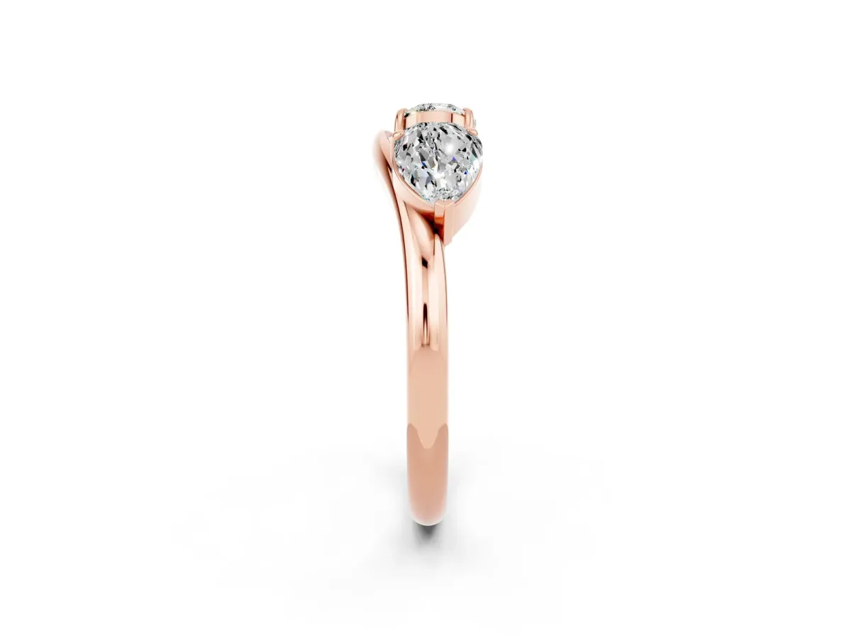 Two-Stone Pear Moissanite Bypass Ring with Prong Setting Rose gold