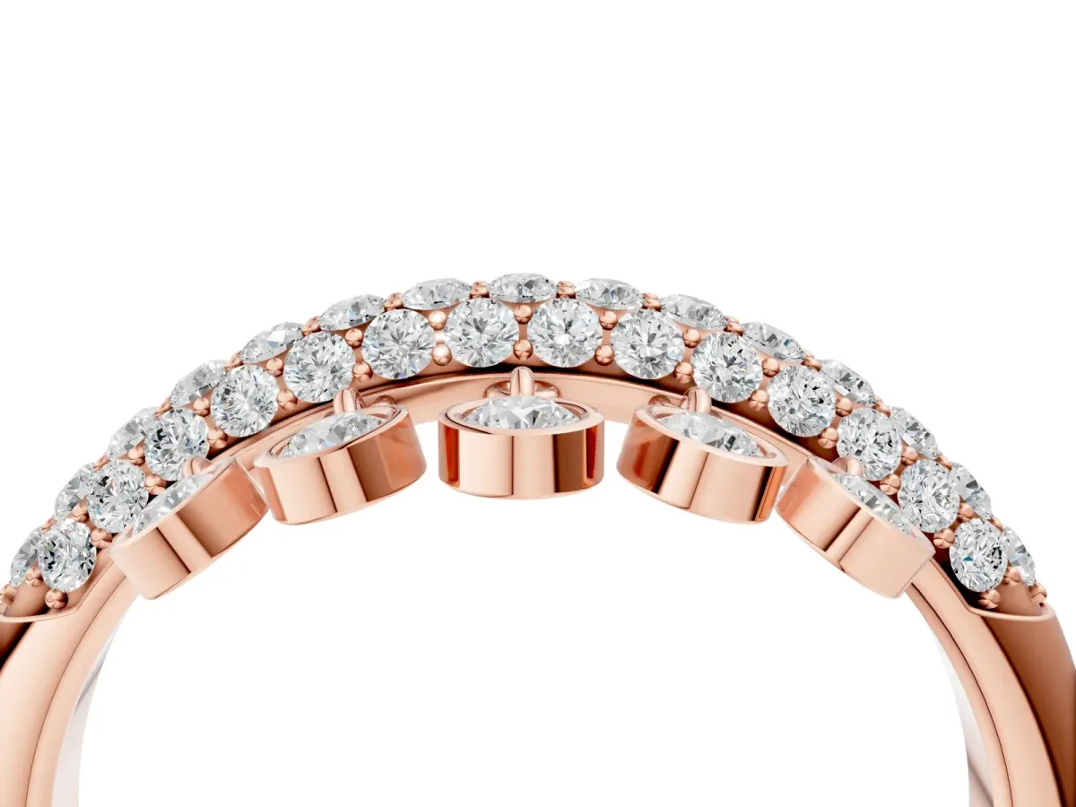 Round Diamond Dangle Promise Ring with Round Diamond Pavé Rose gold