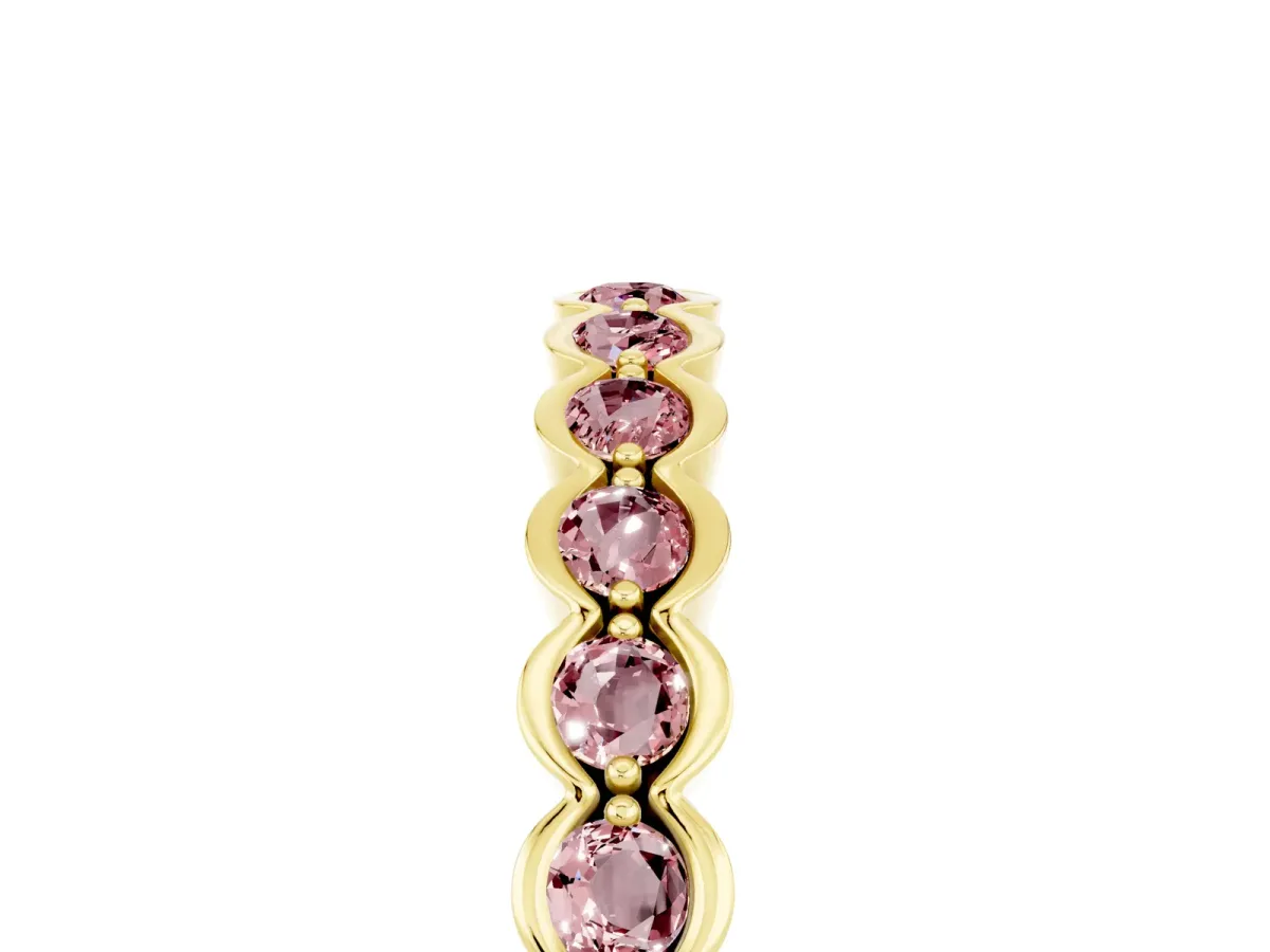 Round Morganite Bezel Set Eternity Band Yellow gold