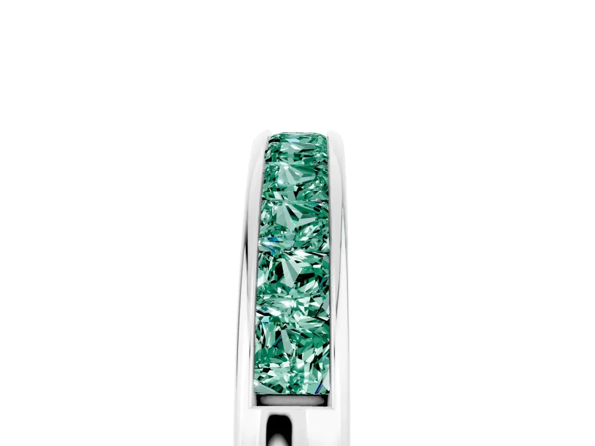 Channel Set Princess Cut Green Sapphire Eternity Band Silver
