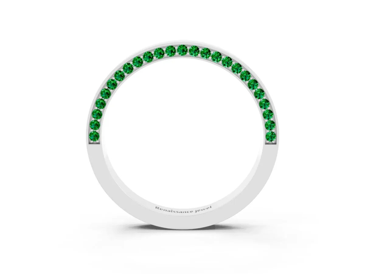 Pavé Round Emerald Channel Set Band Silver