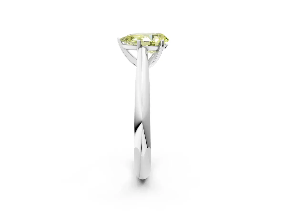 Fancy Yellow Pear Cut Diamond Solitaire Engagement Ring with Cathedral Setting and Four-Prong Mount Silver