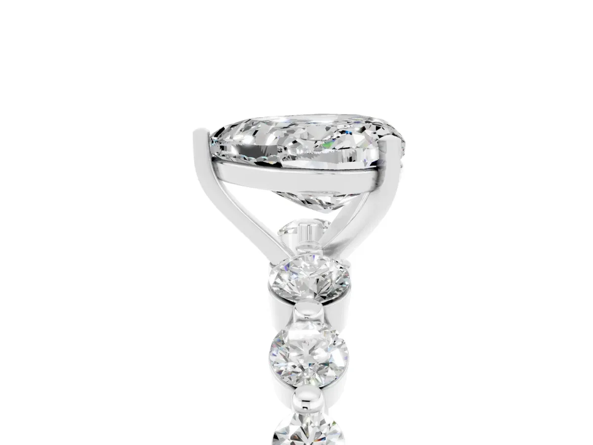 Heart Cut Solitaire Moissanite Ring with Pave Band and Four-Prong Setting Silver