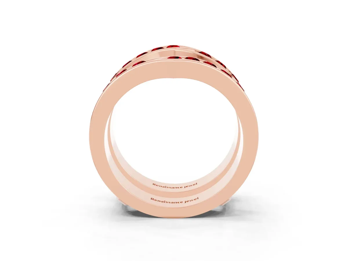 Round Ruby Channel-Set Chevron Band Rose gold
