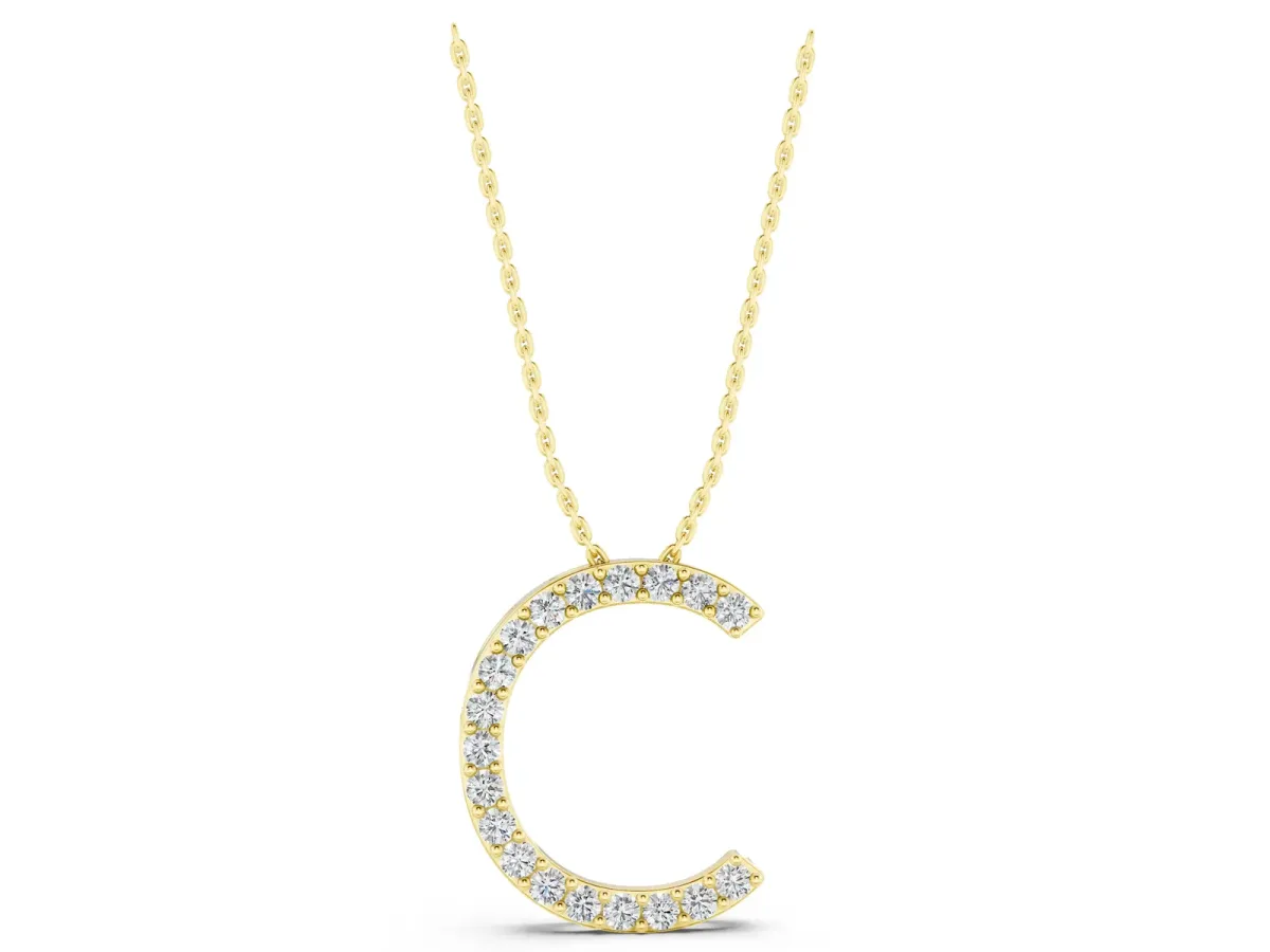 Round Diamond Pavé C Pendant Necklace Yellow gold