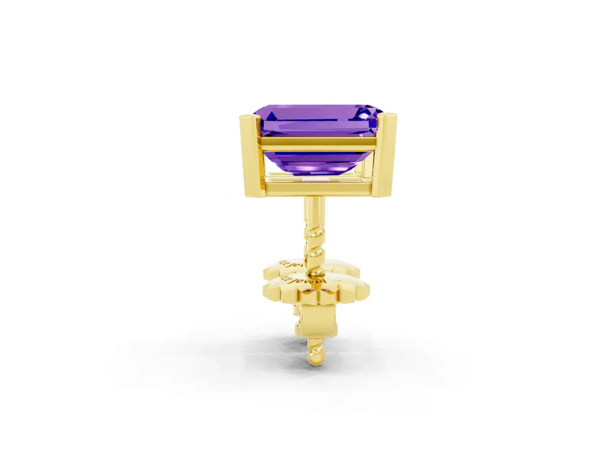 Emerald Cut Tanzanite Stud Earrings Yellow gold