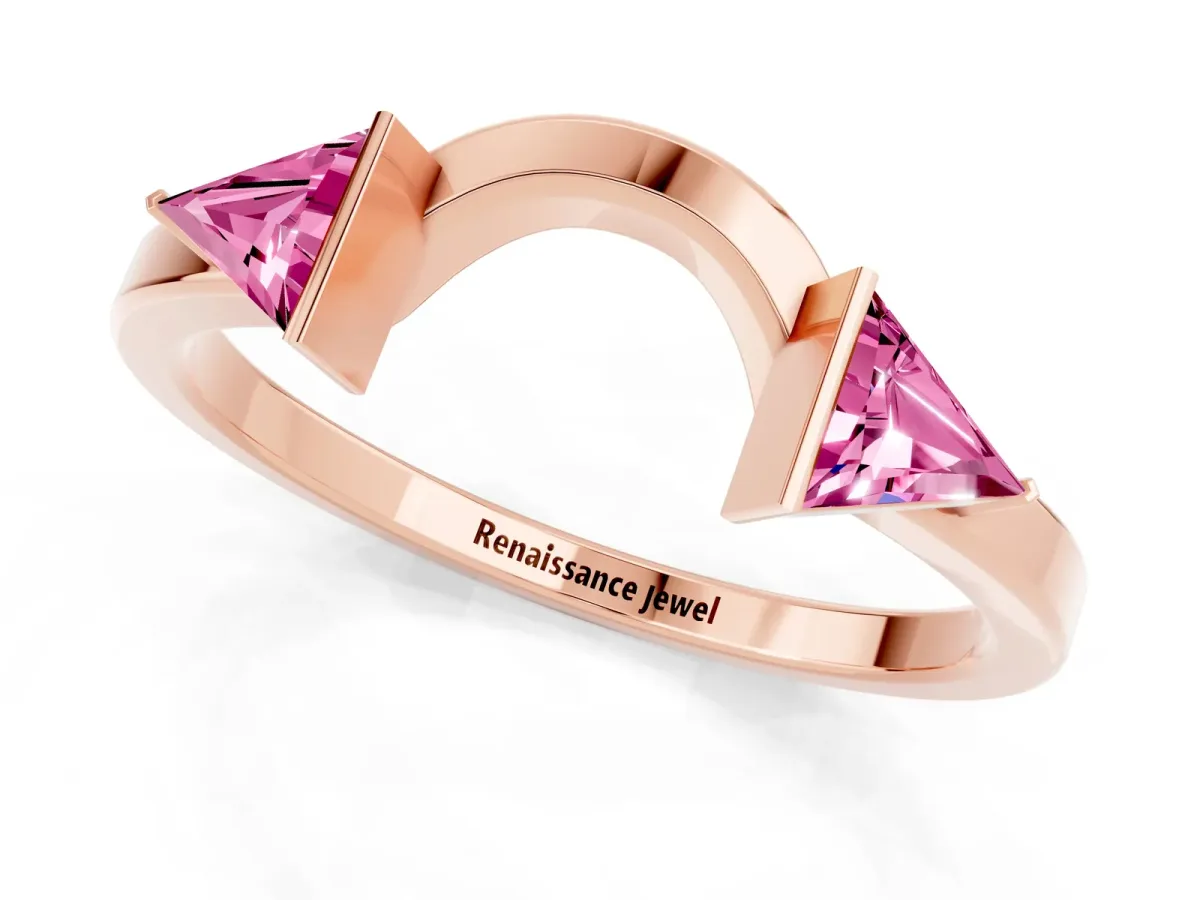 Trillion Pink Sapphire Open Band Ring with Bezel Setting Rose gold