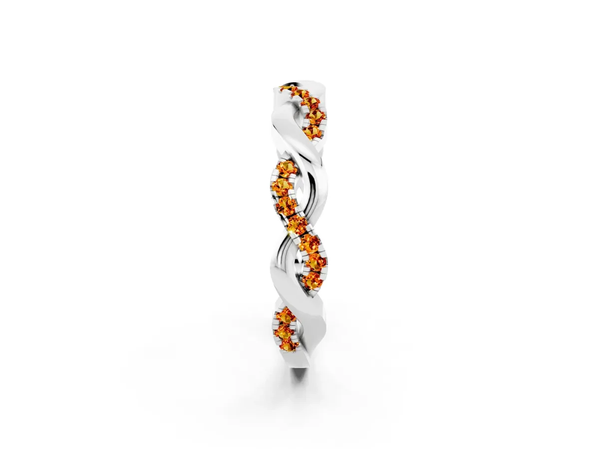 Pavé Round Citrine Twist Eternity Band with Shared Prong Setting Platinum