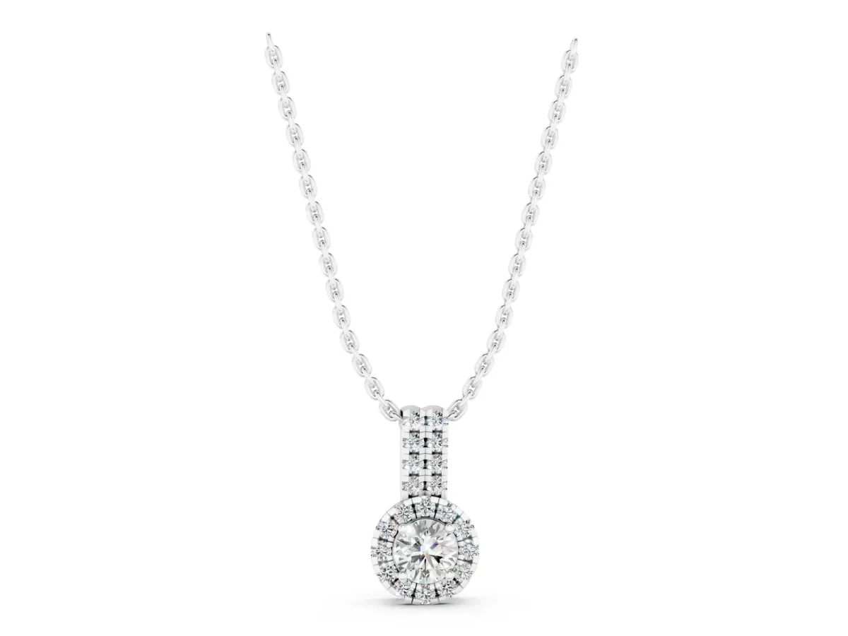 Round Halo Diamond Pendant with Double Prong Setting Silver