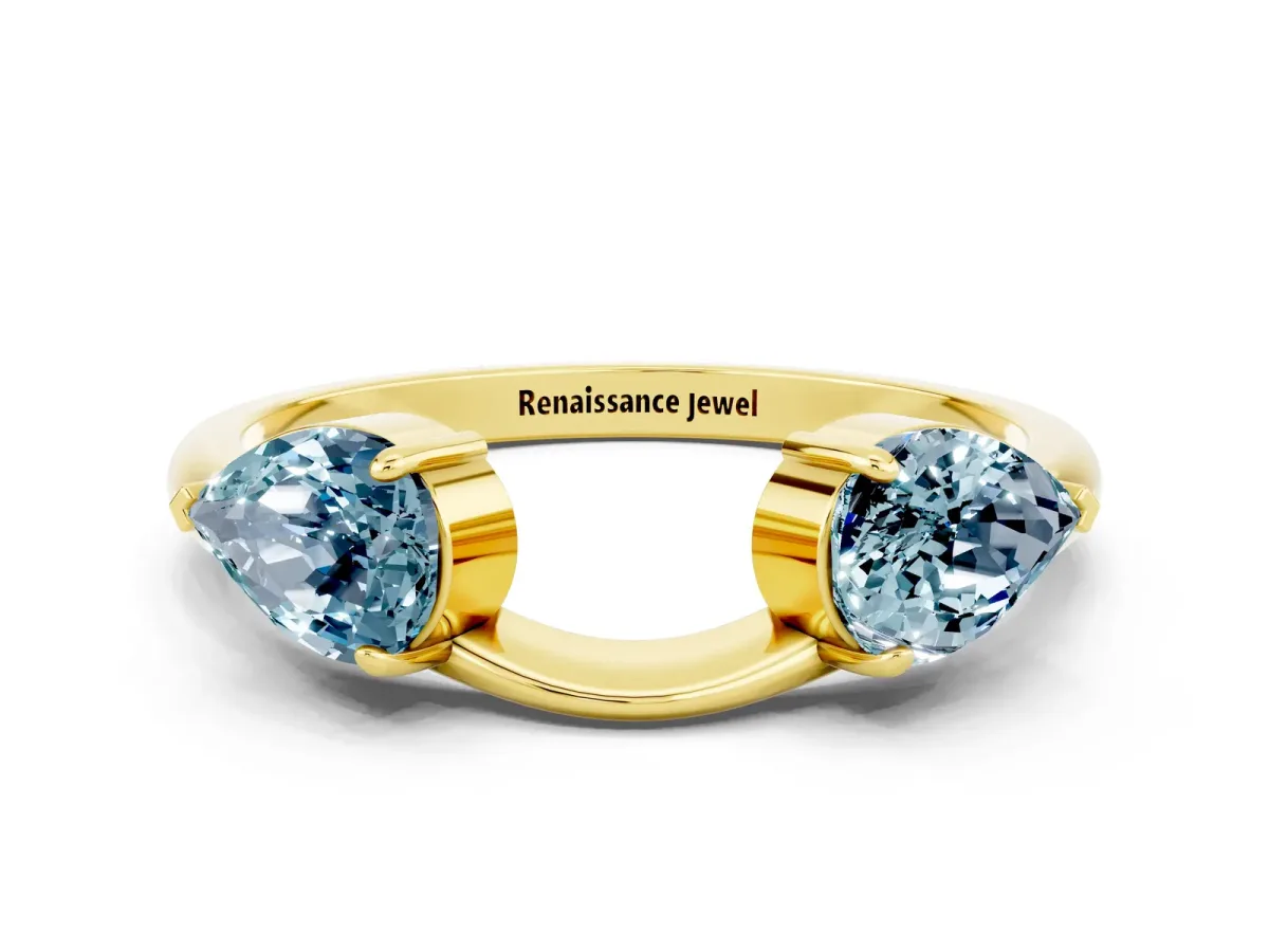 Two-Stone Pear Aquamarine Bypass Ring with Prong Setting Yellow gold