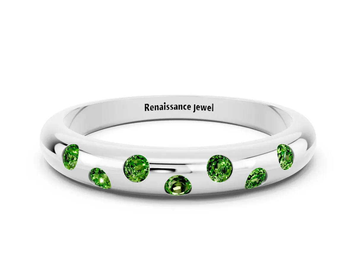 Round Peridot Flush-Set Comfort Fit Band White gold