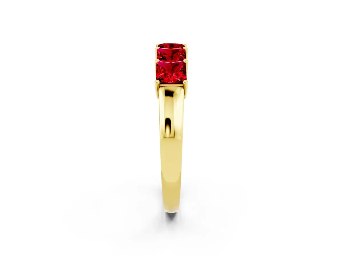 Princess Cut Five-Stone Ruby Band with Prong Setting Yellow gold
