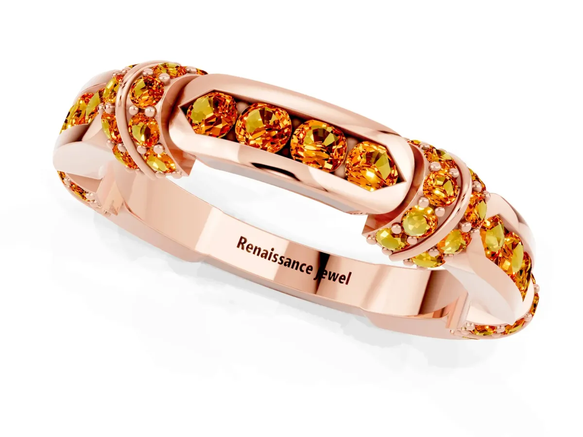 Pavé Round Citrine Link Band with Bezel Setting Rose gold