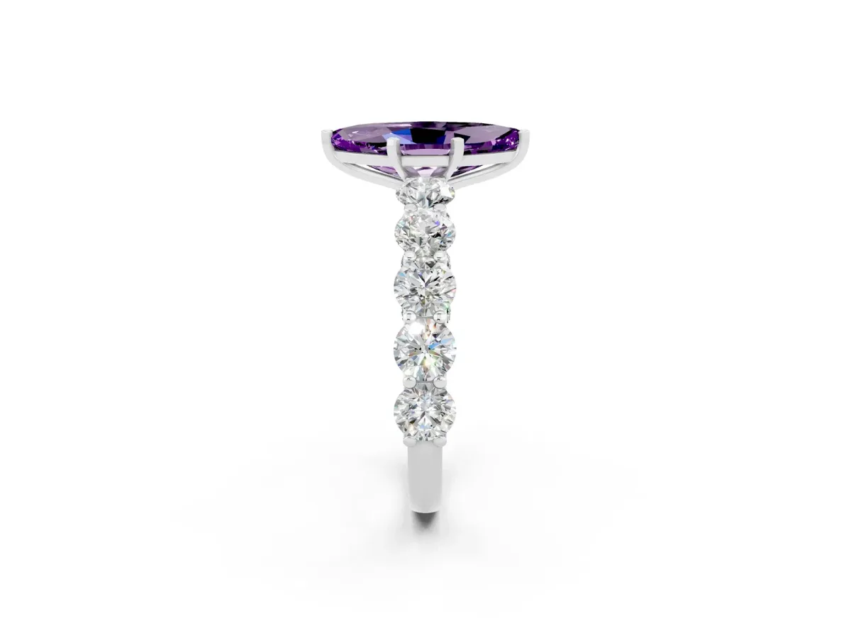 Marquise Cut Amethyst Prong Setting with Side Stones on a Pave Band Silver