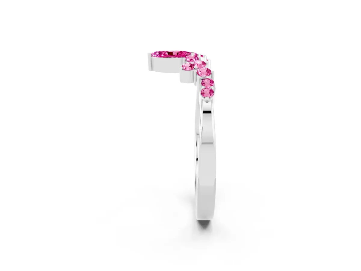 Marquise and Round Pink Sapphire Chevron Band with Prong Setting Silver