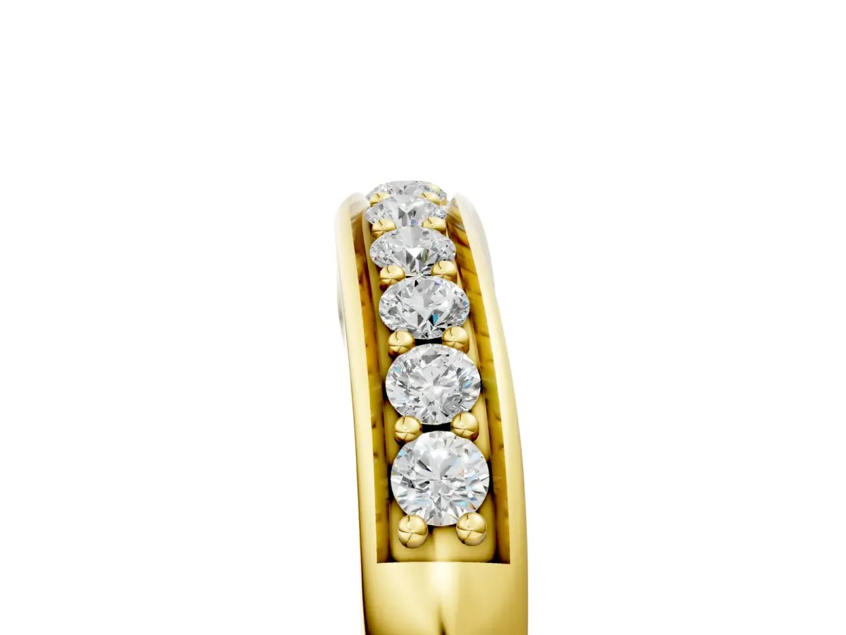 Channel Set Round Diamond Curved Band Yellow gold