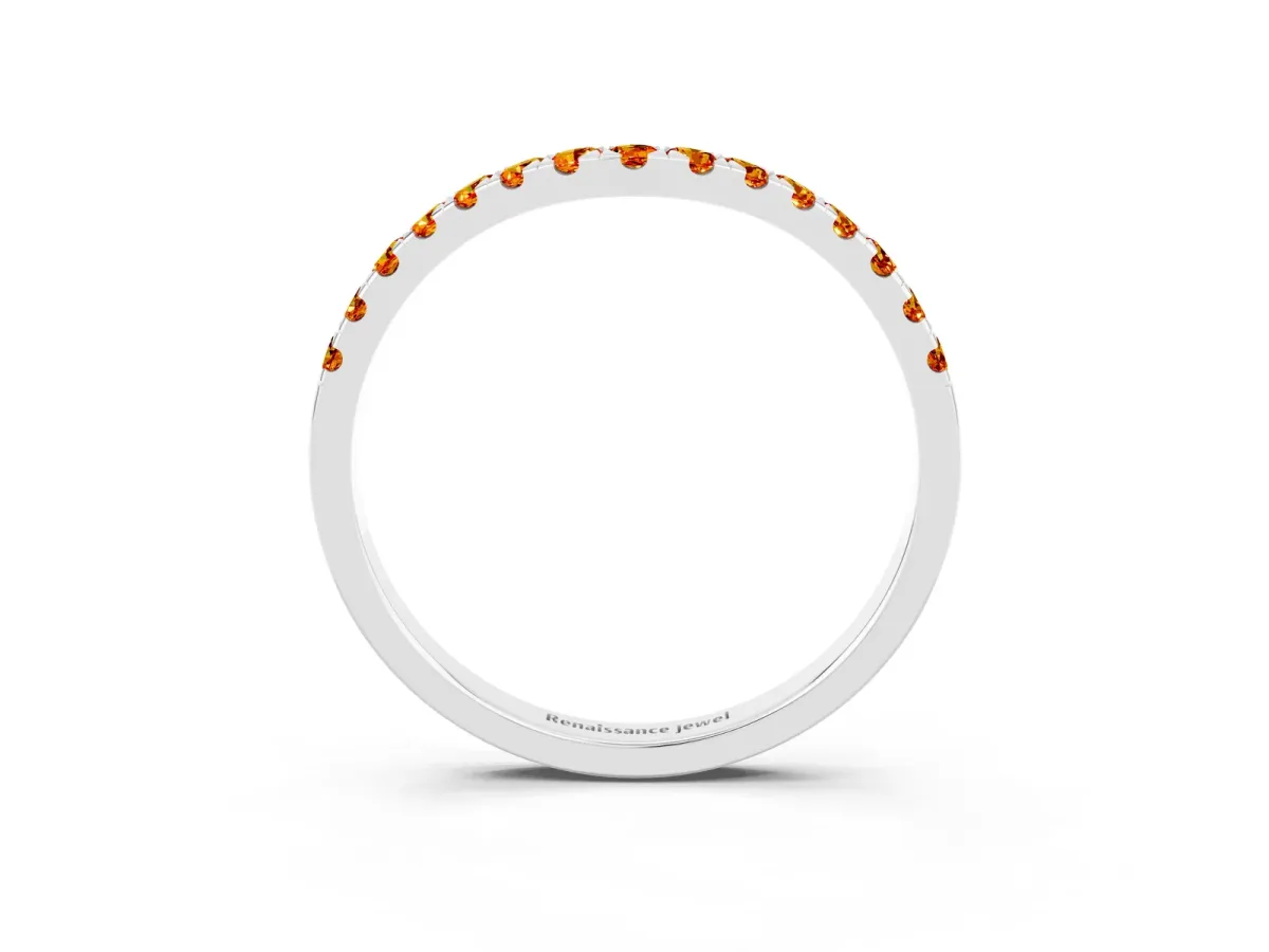 Curved Pavé Round Citrine Wedding Band with Shared Prong Setting Platinum