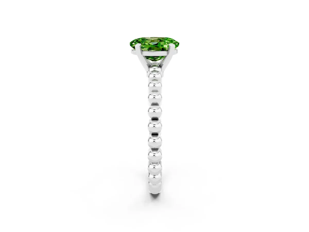 Oval Cut Peridot Solitaire Ring with Beaded Band and Prong Setting Platinum