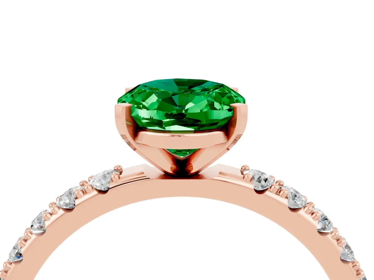 Oval Cut Emerald Solitaire Pavé Band with Four-Prong Setting Rose gold