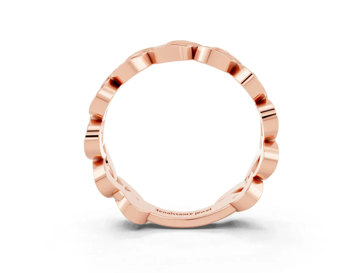Pavé Round Aquamarine Interlocking Eternity Band with Bezel Prong Setting Rose gold