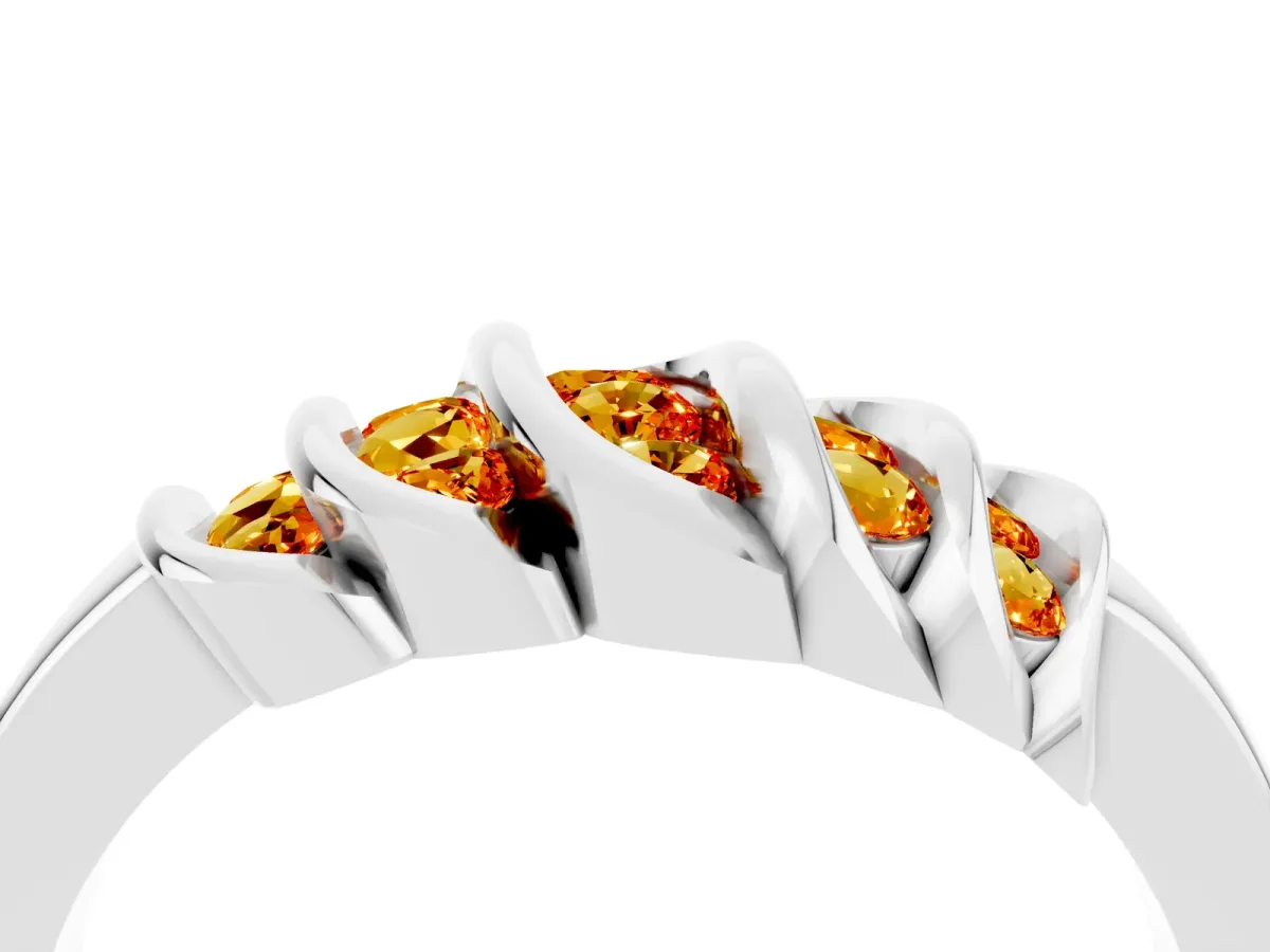 Round Citrine Multi-Row Crossover Band Silver