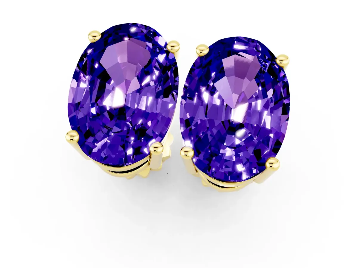 Oval Cut Tanzanite Stud Earrings Yellow gold