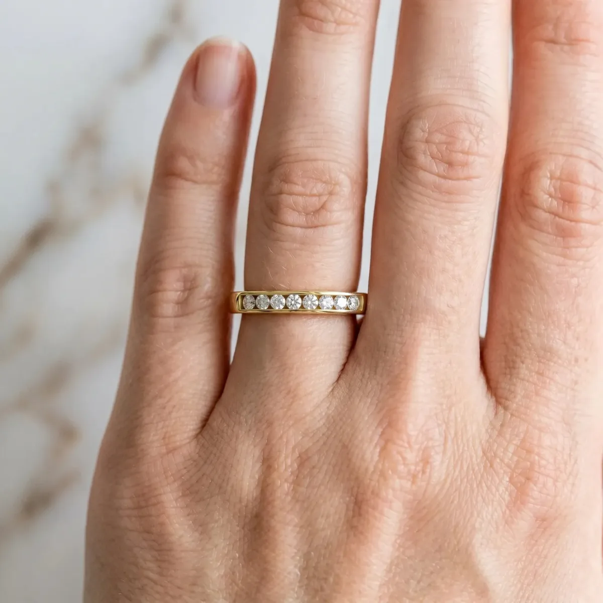 Channel Set Round Diamond Flat Band Yellow gold