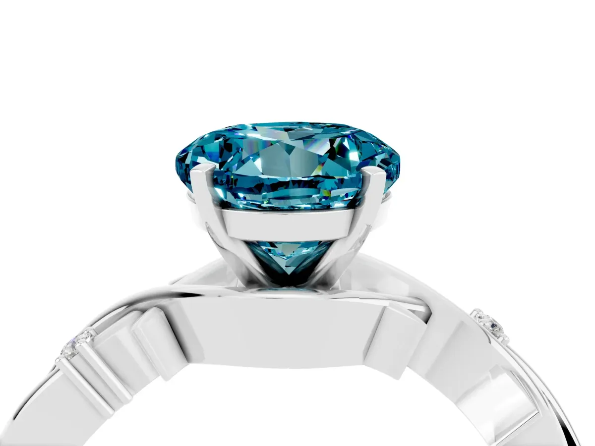 Round Cut Blue Topaz Solitaire Ring with Twisted Band and Prong Setting Platinum