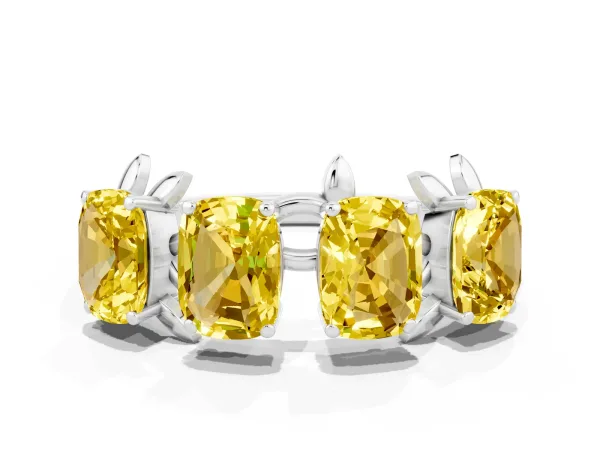 Four-Stone Elongated Cushion Yellow Sapphire Band with Nature-Inspired Prong Setting Platinum